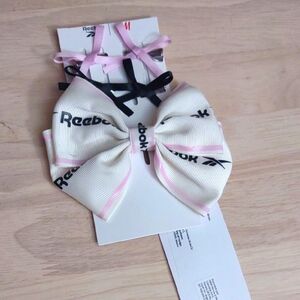 H&M Reebok Logo White Pink Black Ribbon Bow Hair Clip Accessory Set
